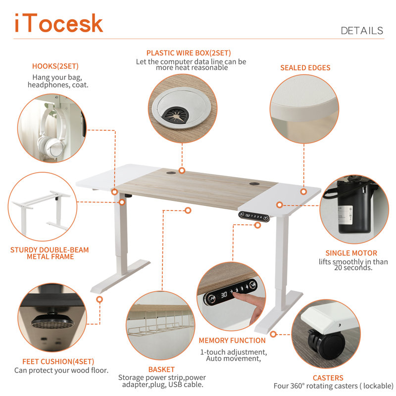 iTocesk Height Adjustable Standing Desk & Reviews Wayfair